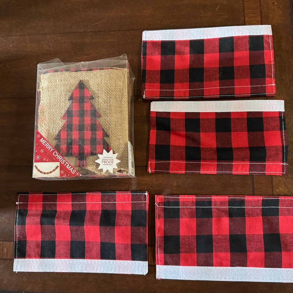 Merry Christmas Fabric Banner and Handle Covers-Buffalo Plaid